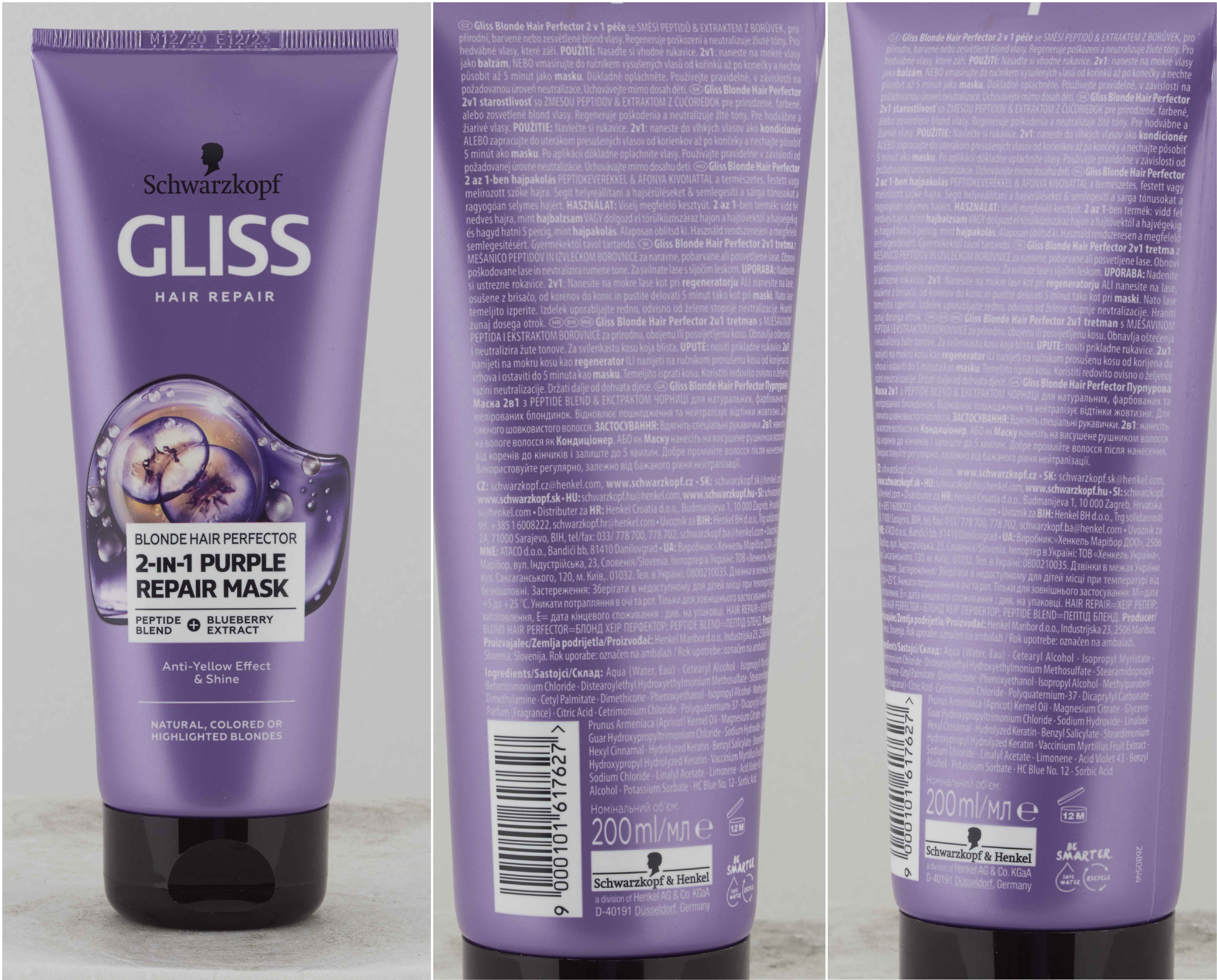 Teta drogerie Schwarzkopf Gliss Blonde Perfector fialová maska 2v1 200ml