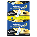 Always, Hygienické Vložky Ultra Secure Night Extra (Velikost 5), Křidélka x 10, Vložky