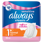Always Classic Sensitive Hygienické Vložky (Vel. 1) S Křidélky 10ks