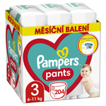 Pampers Pants Plenkové Kalhotky Velikost 3, 204 Plenek, 6kg-11kg