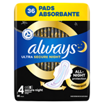 Always Ultra Hygienické Vložky Secure Night (velikost 4) s křidélky X36