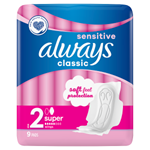 Always Classic Sensitive Long Hygienické Vložky (Velikost 2) S Křidélky 9ks