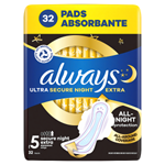 Always Ultra Hygienické Vložky Secure Night Extra (velikost 5) s křidélky X32