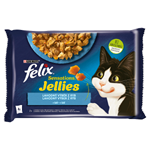 Felix Sensations Jellies s lososem a želé s příchutí krevet+treskou tmavou a želé s rajčaty 4 x 85g