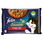 FELIX Sensations Sauces s krůtou v omáčce s příchutí slaniny, s jehněčím s příchutí zvěřiny 4 x 85g