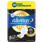 Always Ultra Hygienické Vložky Secure Night Extra (velikost 5) s křidélky X20