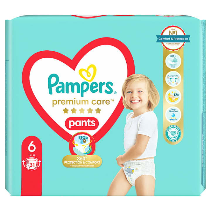 Pampers Premium Care Pants Extra Large Size 6 jednorázové plenkové kalhotky 15+ kg 31 ks