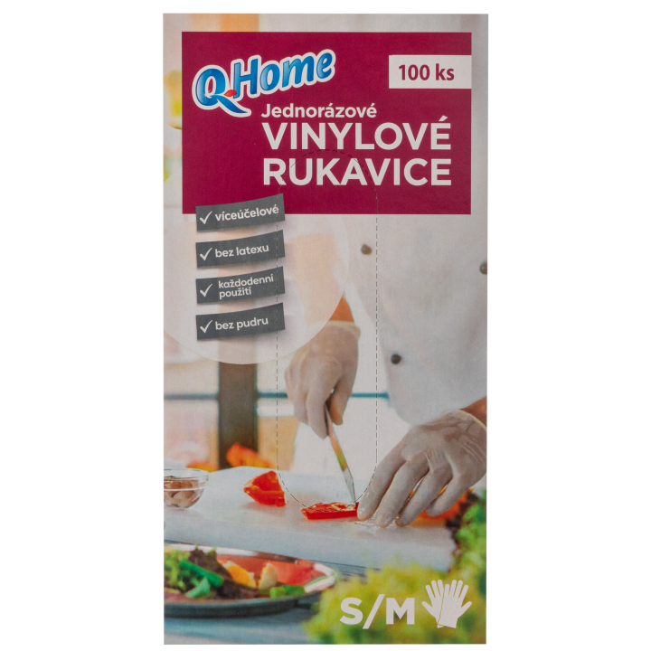 E-shop Q-Home Jednorázové vinylové rukavice velikost S/M 100ks
