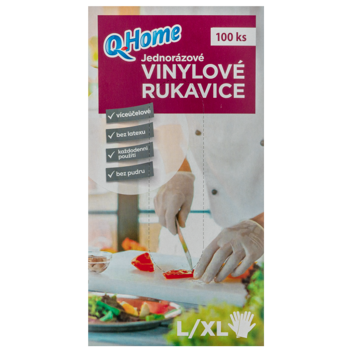 E-shop Q-Home Jednorázové vinylové rukavice velikost L/XL 100ks