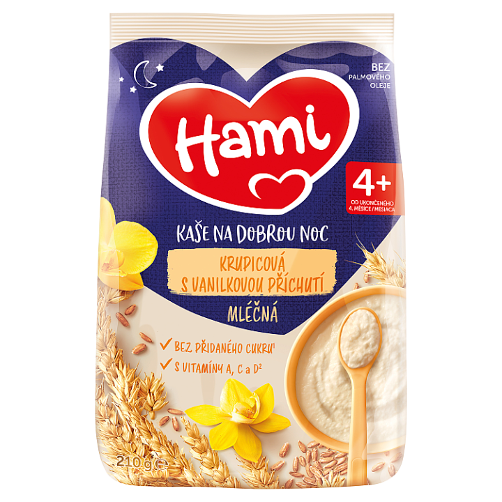 E-shop Hami mléčná kaše krupicová s vanilkovou příchutí na dobrou noc 210g
