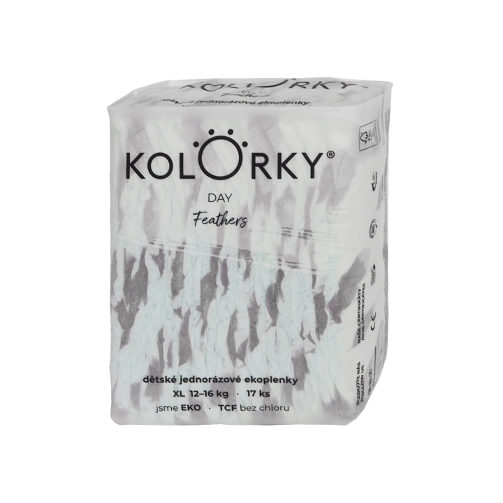 KOLORKY DAY jednorázové eko plenky peří - XL (12-16 kg), 17 ks