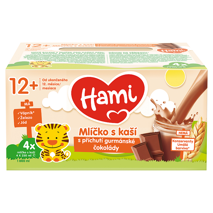 HAMI Mlíčko s kaší s příchutí čokoláda 4x250ml 12M