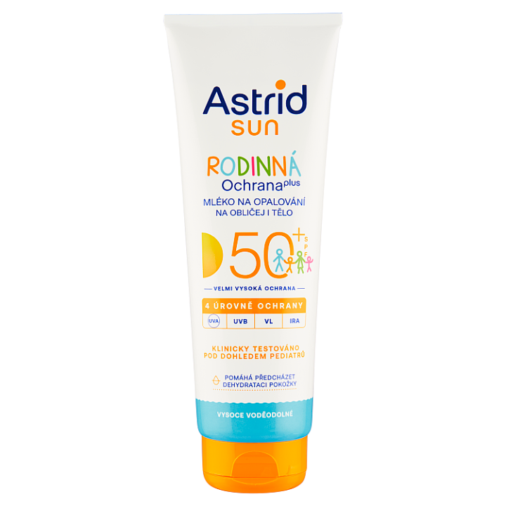 E-shop Astrid Sun Rodinná ochrana plus mléko na opalování na obličej i tělo SPF 50+ 250ml