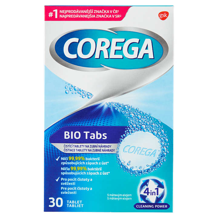 E-shop Corega Bio Tabs čisticí tablety 4v1 na zubní náhrady, 30 ks