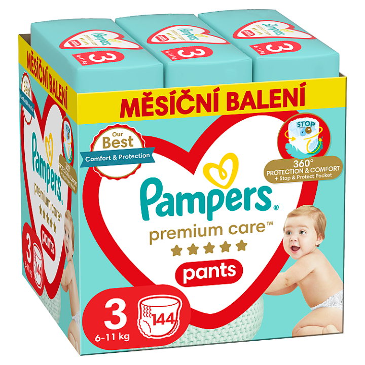 Plenkové Kalhotky Pampers Premium Care Velikost 3, 144, Kusů 6kg-11kg