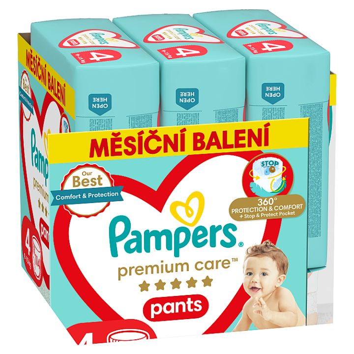 Pampers Premium Care Pants Velikost 4 Plenkové Kalhotky, 114 Kusů 9kg-15kg