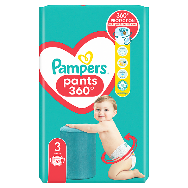 PAMPERS Pants Kalhotky plenkové jednorázové 3 (6-11 kg) 62 ks - JUMBO PACK