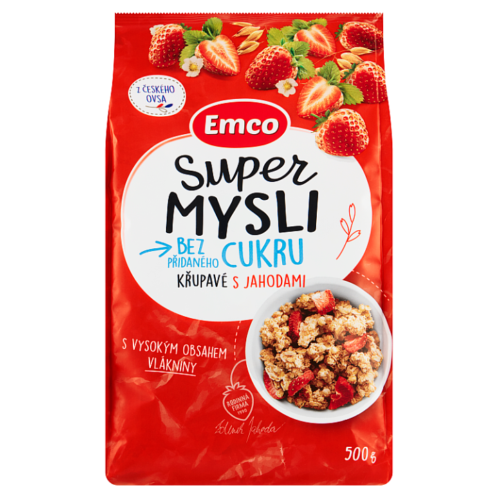 E-shop Emco Super Mysli Bez přidaného cukru křupavé s jahodami 500g