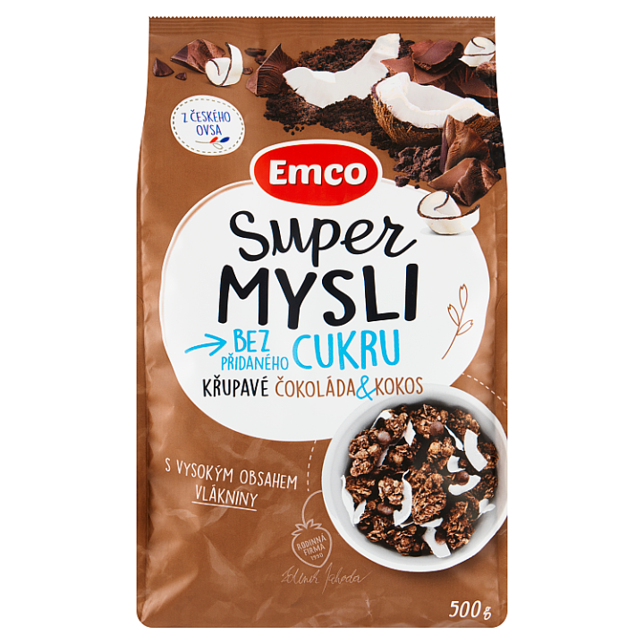 E-shop Emco Super Mysli Bez přidaného cukru křupavé čokoláda & kokos 500g