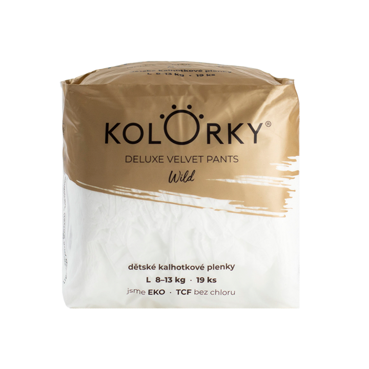 KOLORKY DELUXE VELVET PANTS Jednorázové kalhotkové EKO plenky wild L (8-13 kg) 19 kusů