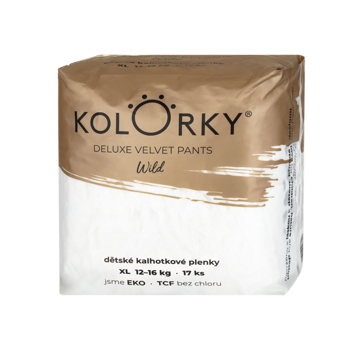 KOLORKY DELUXE VELVET PANTS jednorázové kalhotkové eko plenky wild - XL (12-16 kg), 17 ks