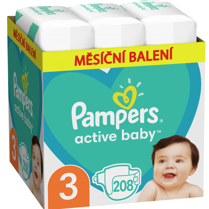 Pampers Active Baby 3, 208 Plenky, 6kg - 10kg