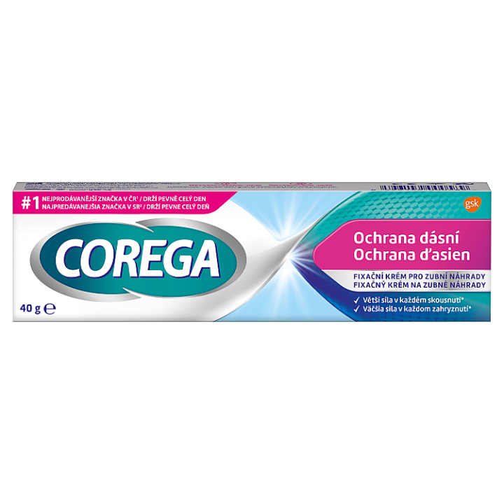 Corega Fixační krém Ochrana dásní pro předcházení podráždění dásní, pevná fixace, 40g