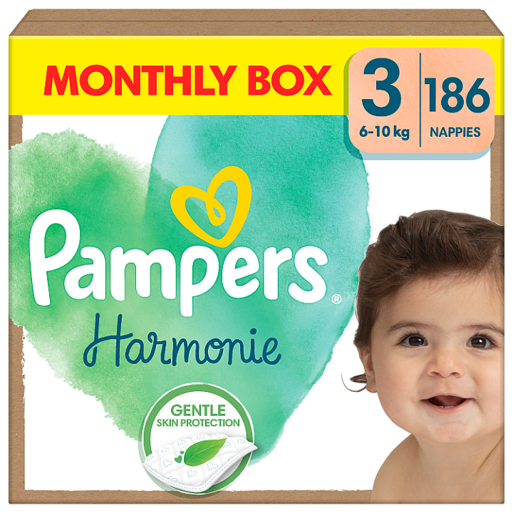 Pampers Harmonie Baby Dětské Plenky Velikost 3, 186 Plenek, 6kg-10kg