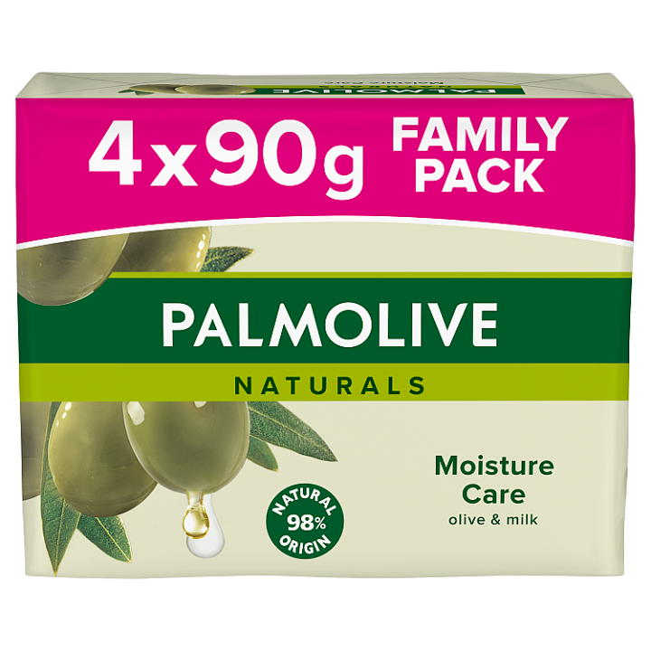 E-shop Palmolive Naturals tuhé mýdlo s výtažky z mléka a oliv 4x90g - family pack