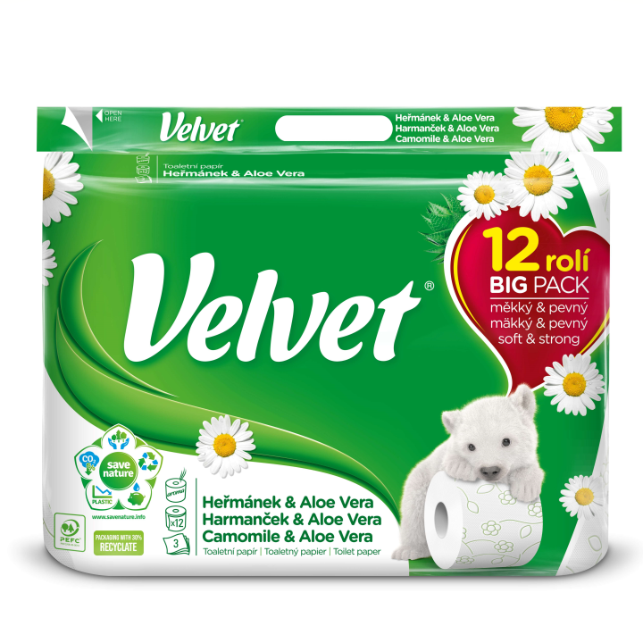 E-shop Velvet Camomile & aloe toaletní papír s vůní 3 vrstvy 12 rolí