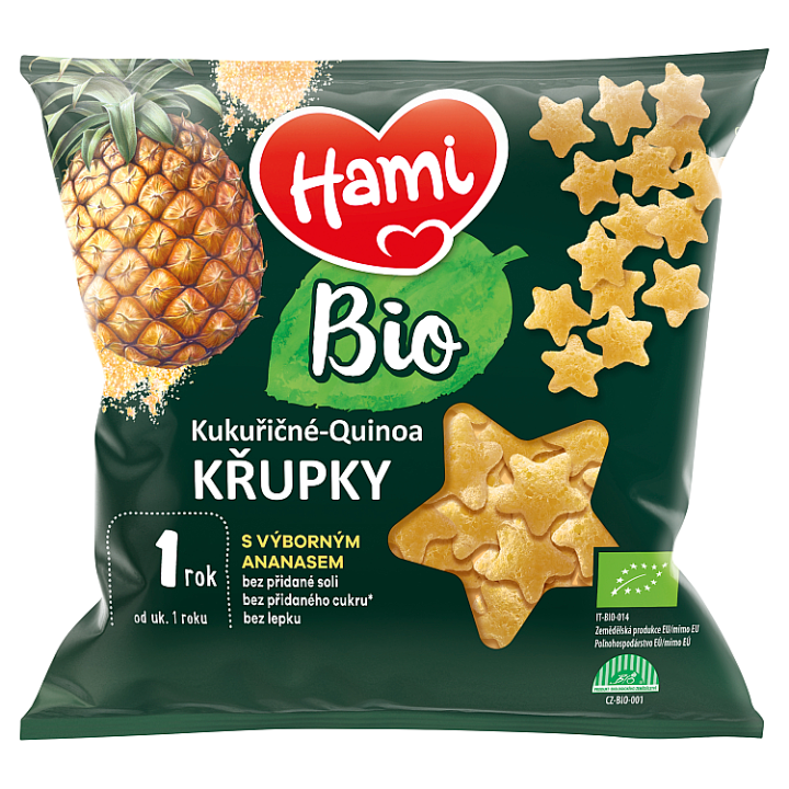 E-shop Hami Bio kukuřičné-quinoa křupky s výborným ananasem od uk. 1 roku 20g