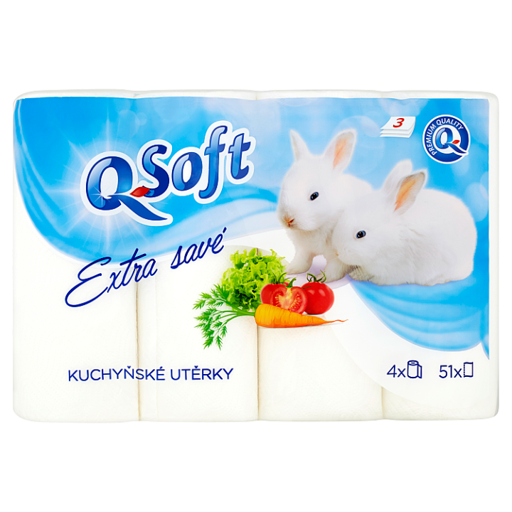 Q-Soft Kuchyňské utěrky extra savé 3 vrstvé 4 ks