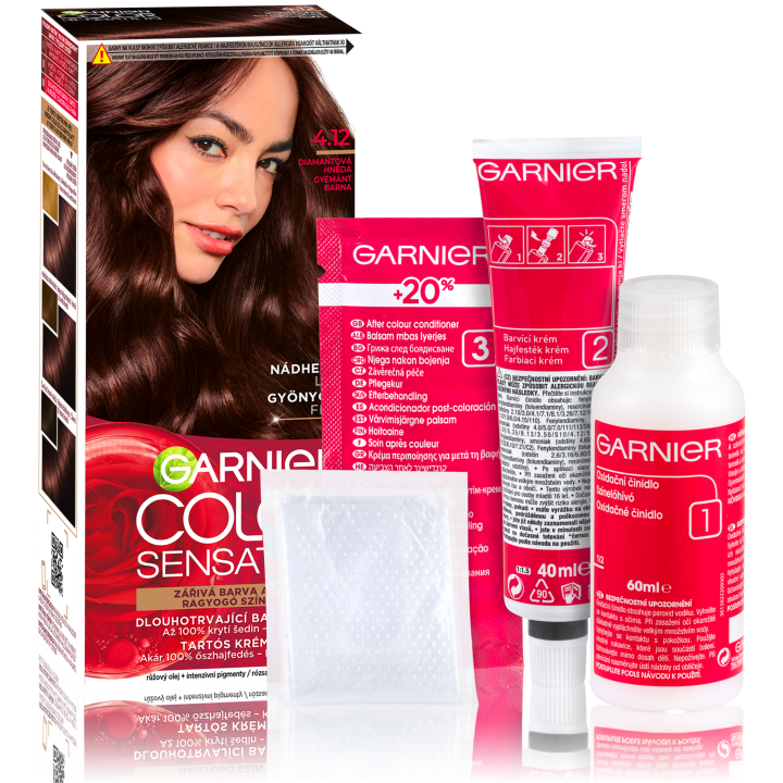 Garnier Color Sensation permanentní barva na vlasy 4.12 diamantová hnědá, 60+40+10ml