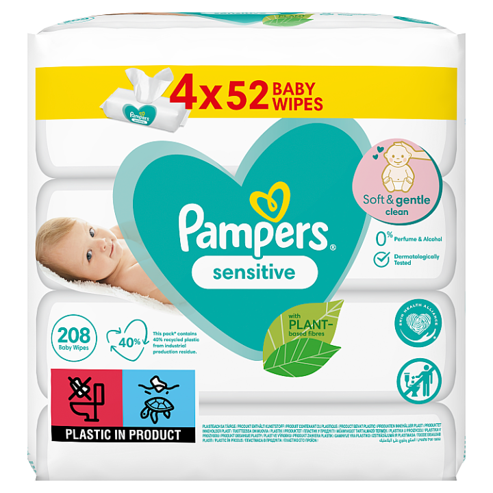 E-shop Pampers Sensitive Baby Dětské Čisticí Ubrousky 4 Balení = 208 Čisticích Ubrousků