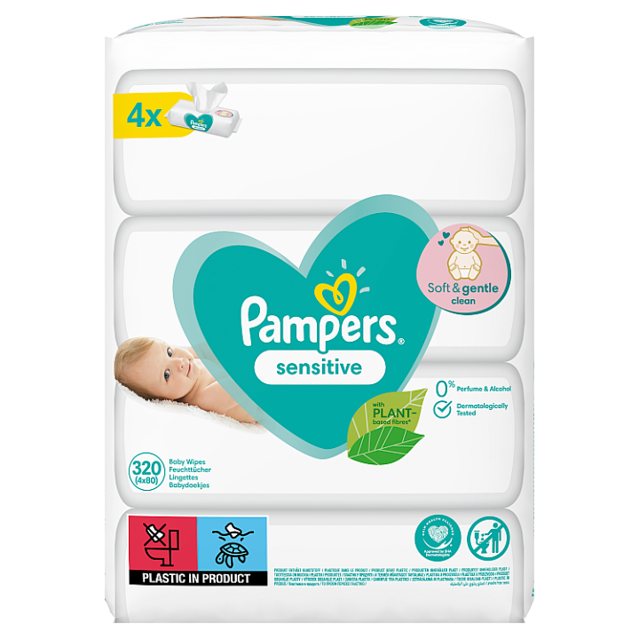 E-shop Pampers Sensitive Baby Dětské Čisticí Ubrousky 4 Balení = 320 Čisticích Ubrousků