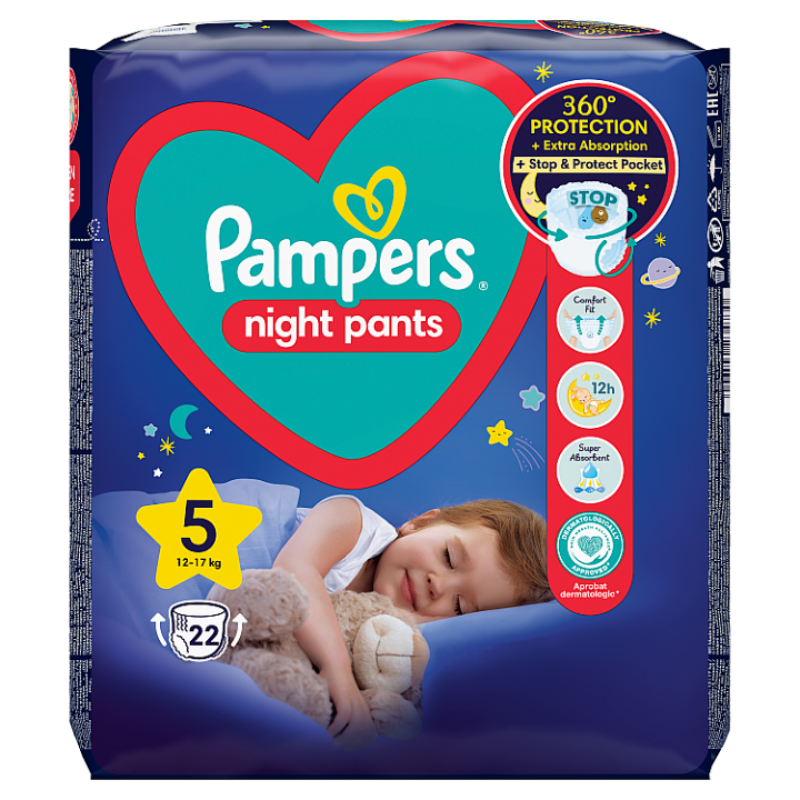 Plenkové Kalhotky Pampers Pants Night Velikost 5, 22 Kusů, 12kg-17kg