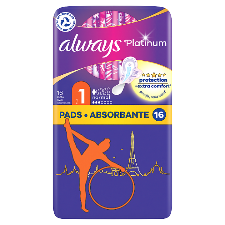 Always Platinum Normal (Size 1) Sanitary Towels With Wings 16 Pads