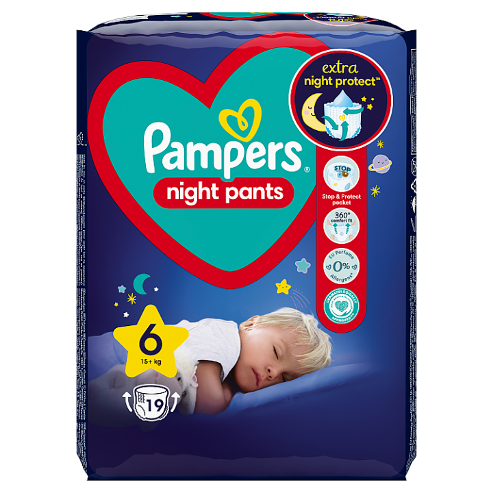 Plenkové Kalhotky Pampers Pants Night Velikost 6, 19 Kusů, 15kg+