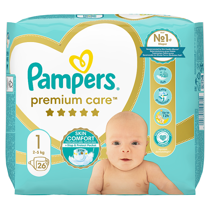 Pampers Premium Care Velikost 1, 26 Plenek, 2kg-5kg