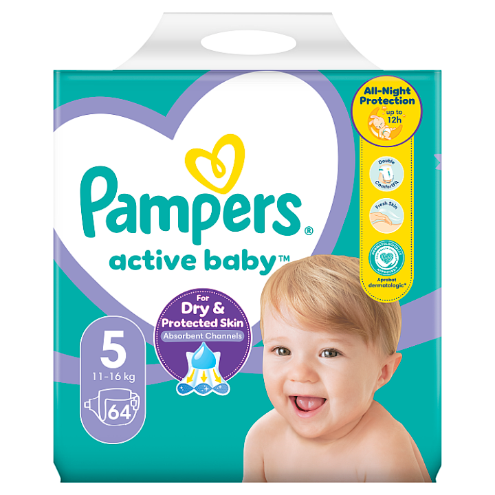 E-shop Pampers Active Baby 5, 64 Plenky, 11kg - 16kg