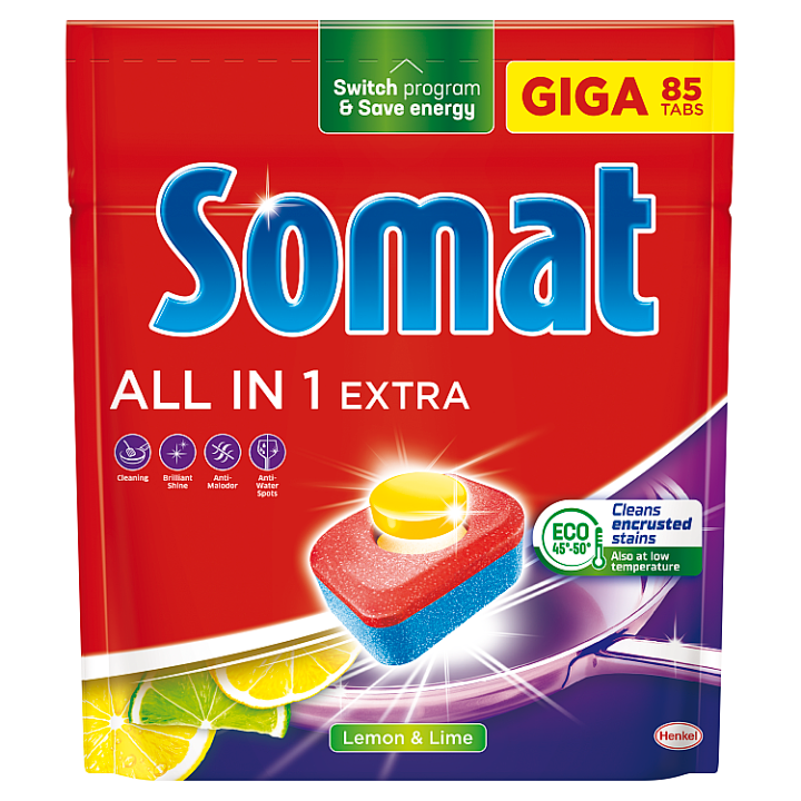 Somat All in 1 Extra Lemon & Lime přípravek na mytí nádobí v myčce 85 ks 1411g