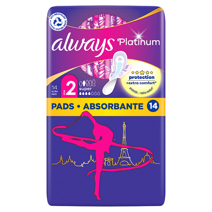 Always Platinum Super (Size 2) Sanitary Towels With Wings 14 Pads