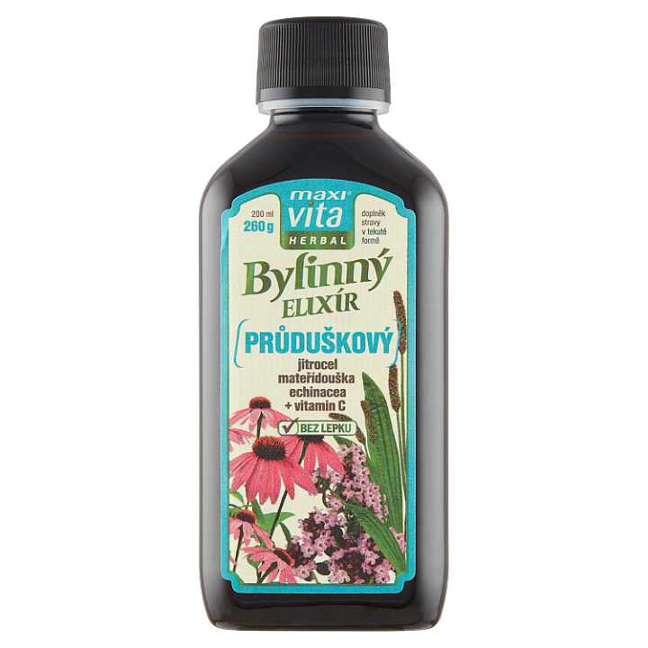 E-shop Maxi Vita Herbal Bylinný elixír průduškový jitrocel mateřídouška echinacea + vitamin C 200ml