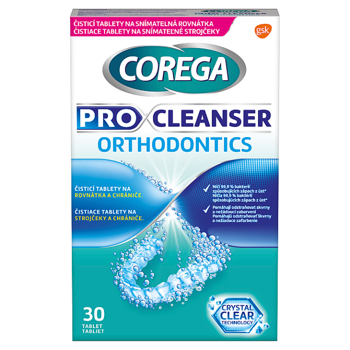 E-shop Corega Pro Cleanser Orthodontics čístící tablety na rovnátka a chrániče, 30 ks