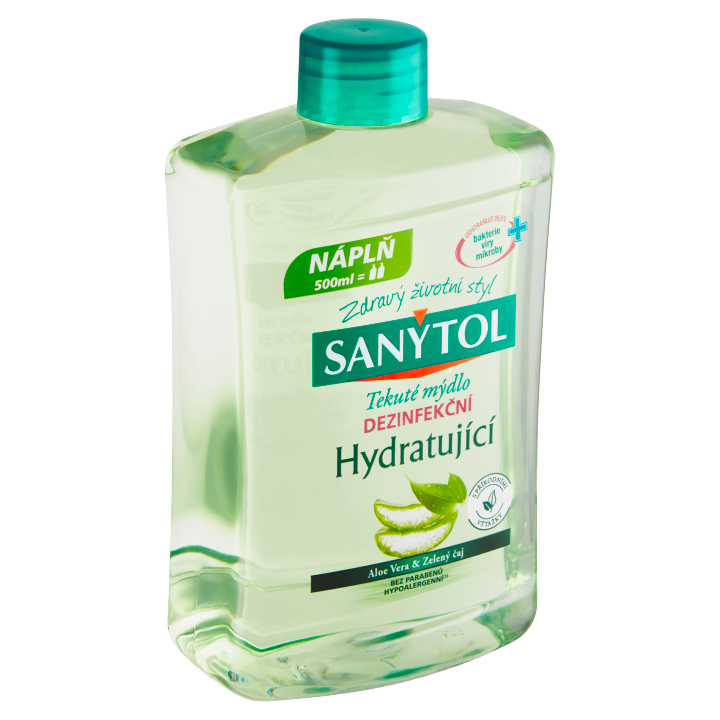 E-shop Sanytol Tekuté mýdlo dezinfekční hydratující aloe vera & zelený čaj náplň 500ml