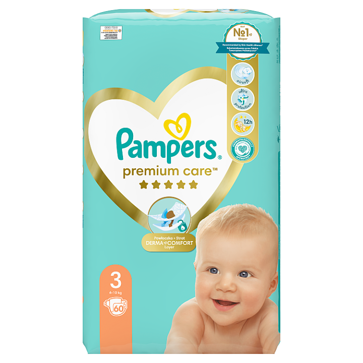 E-shop Pampers Premium Care Velikost 3, Plenky 60 ks, 6kg-10kg