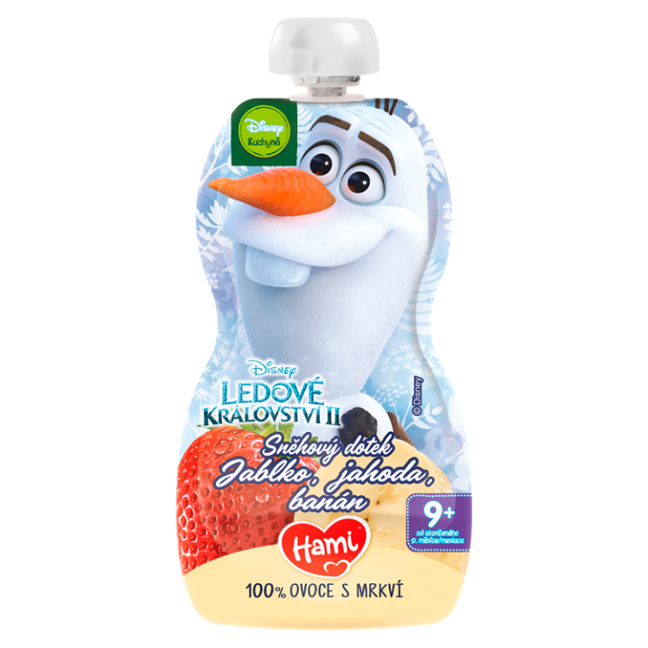 E-shop Hami Disney Frozen Olaf ovocnozeleninová kapsička Jablko, jahoda, banán 110g, 9+