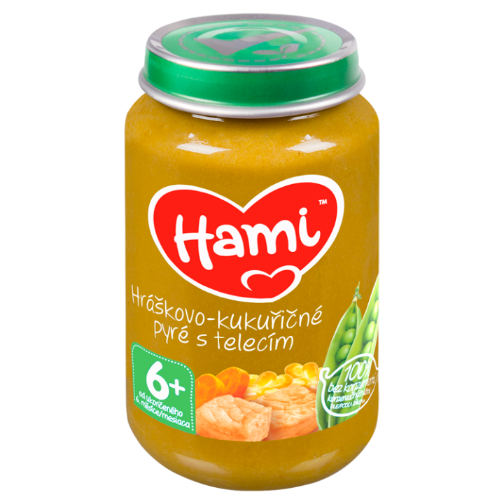 E-shop Hami příkrm Hráškovo-kukuřičné pyré s telecím od uk. 6. měsíce 200g