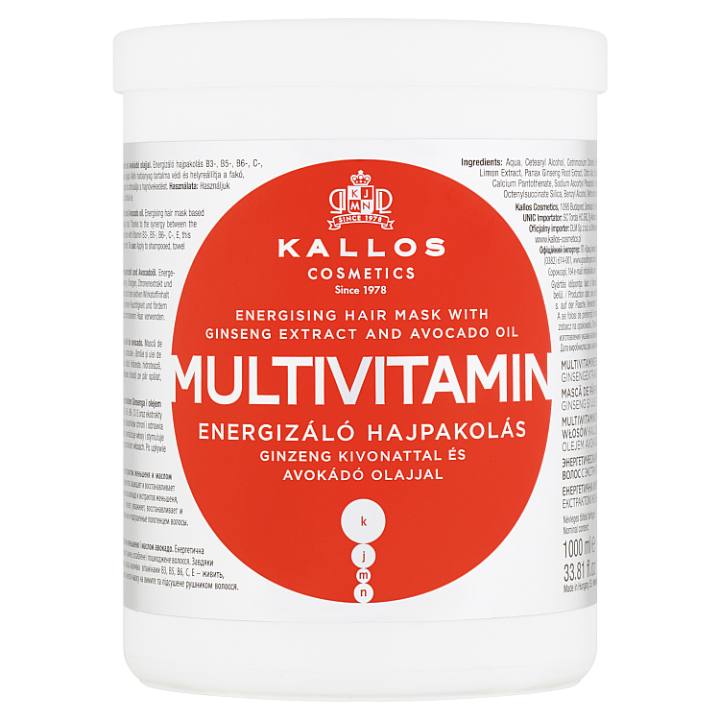 E-shop Kallos KJMN Multivitamin posilující maska na vlasy s extraktem z ženšenu a avokádovým olejem 1000ml