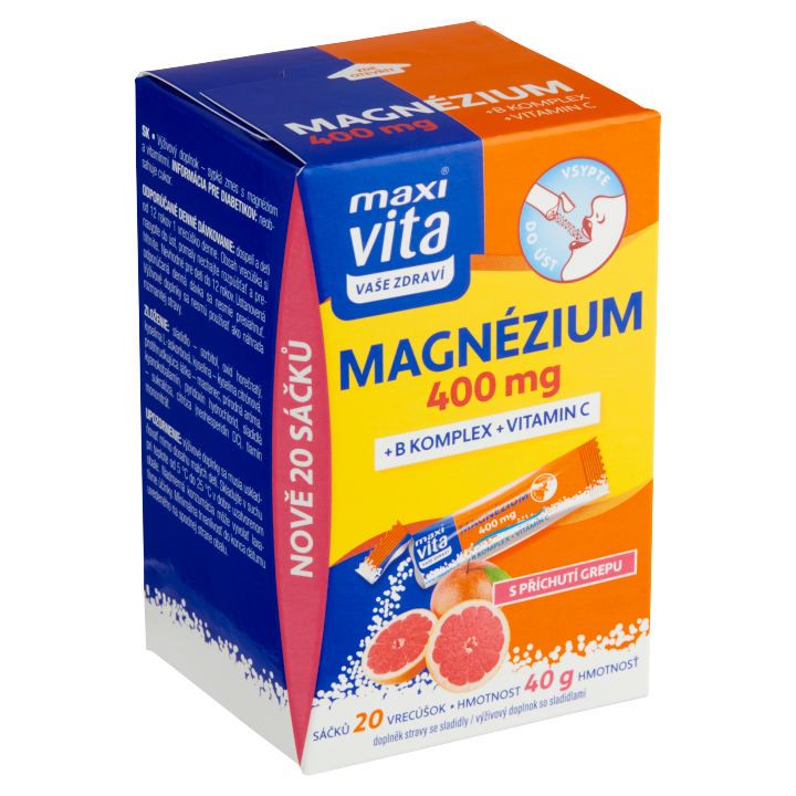 E-shop Maxi Vita Vaše Zdraví Magnézium 400 mg + B komplex + vitamin C s příchutí grepu 20 sáčků 40g